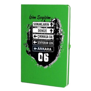 Tarihsiz Çizgili Yeşil Ajanda/Defter 13X21Cm