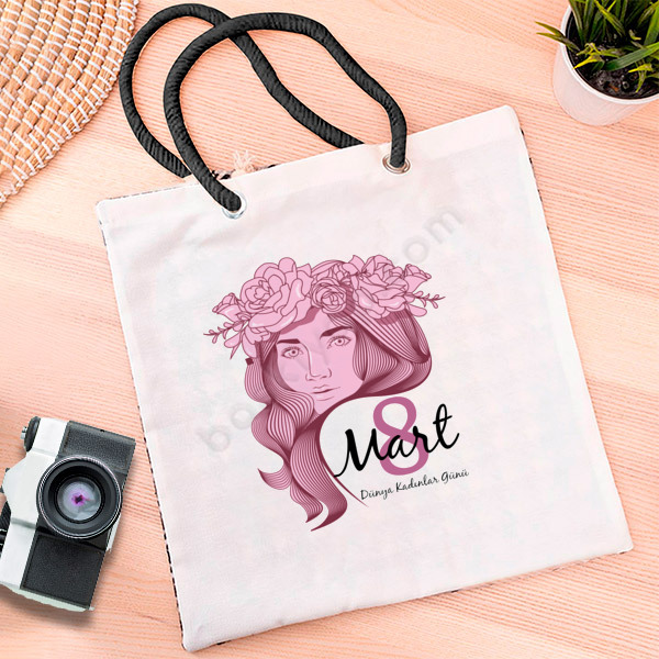 8 Mart Dünya Kadınlar Günü 2 Baskılı Bez Çanta online tasarla