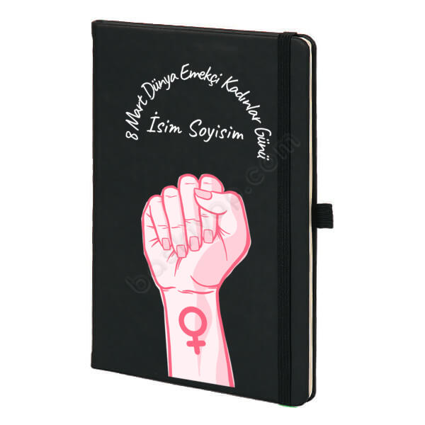 8 Mart Dünya Kadınlar Günü Tasarım Siyah Ajanda – Tarihsiz Siyah Ajanda / Defter tasarımı