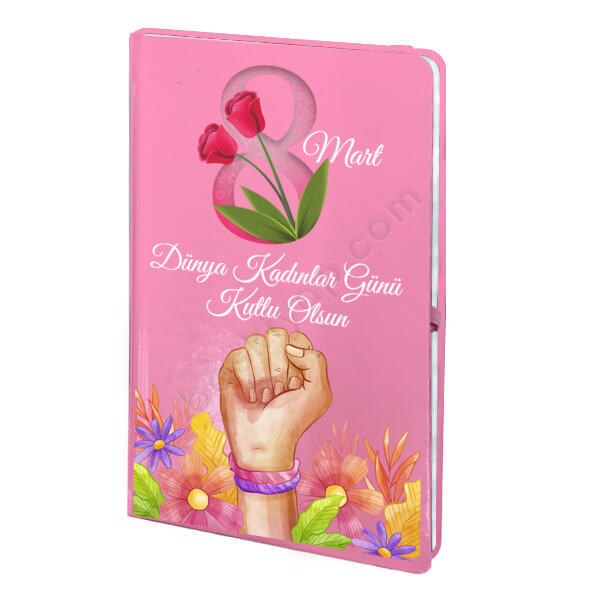 8 Mart Dünya Kadınlar Günü Tasarımlı Pembe Ajanda – Tarihsiz Pembe Ajanda / Defter tasarımı