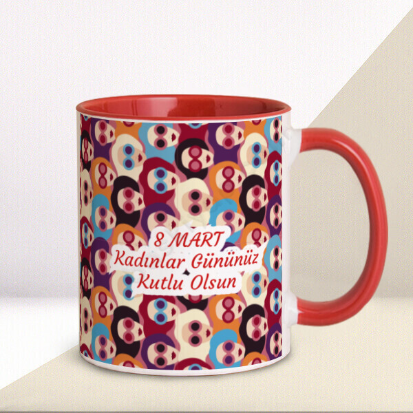 8 Mart Kadın Figürlü Kırmızı Kupa online tasarla