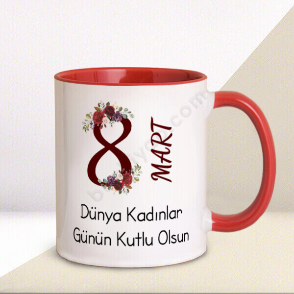8 Mart Kadınlar Günü Tasarımlı Kupa – Kişiye Özel Baskılı Kupa - Kırmızı tasarımı
