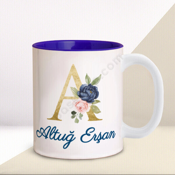 A Harf Tasarımlı İçi Lacivert Kupa online tasarla