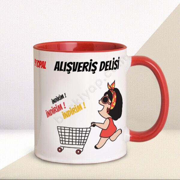 Alışveriş Delisi Tasarım Kupa Bardak – Kişiye Özel Baskılı Kupa - Kırmızı tasarımı