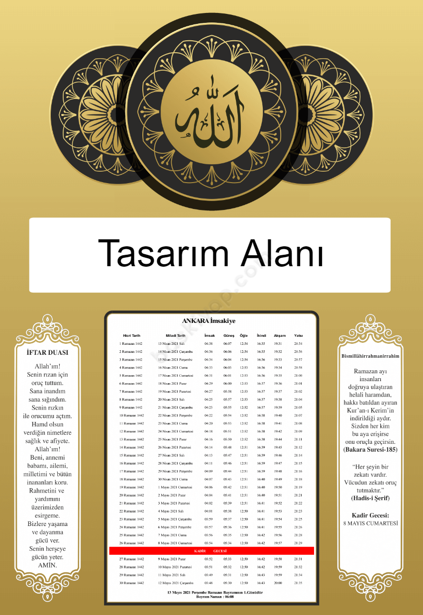 Allah Yazılı Kişiye Özel İmsakiye 2021 online tasarla