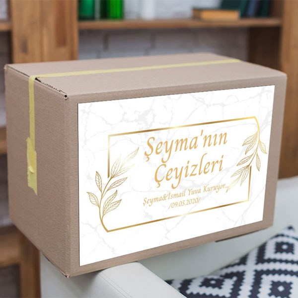 Altın Çizgi Çerçeveli Çeyiz Etiketi online tasarla