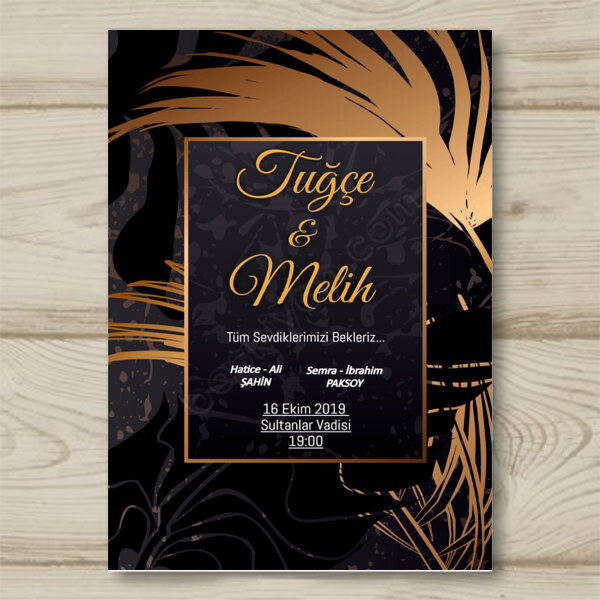 Altın Lame Modelli Düğün Davetiyesi online tasarla
