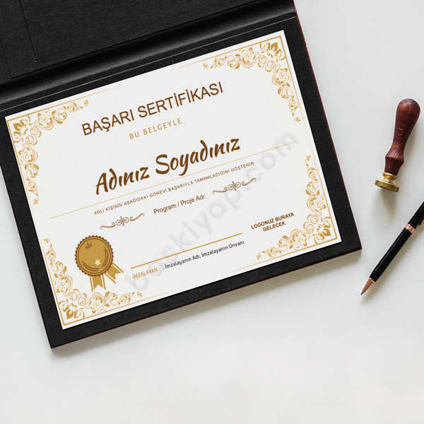 Altın Renkli Logolu Başarı Sertifikası online tasarla
