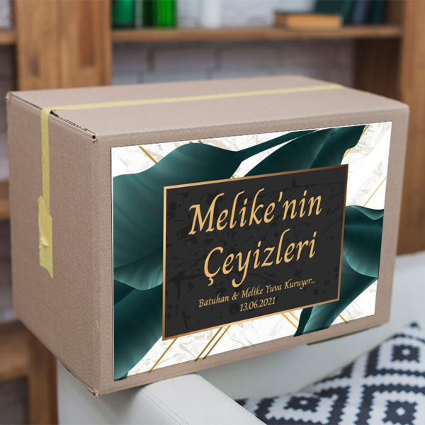 Altın Yeşil Yapraklı Çeyiz Etiketi online tasarla