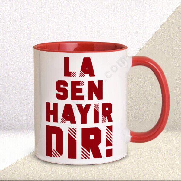 Ankaraya Özel La Sen Hayırdır Tasarımlı Kupa – Kişiye Özel Baskılı Kupa - Kırmızı tasarımı