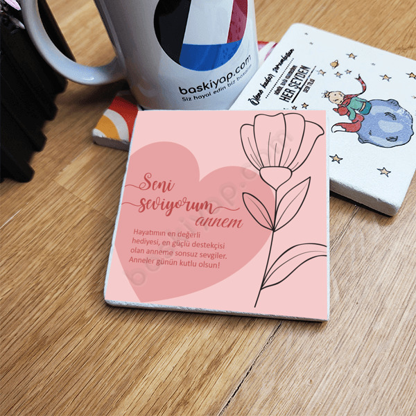 Anneler Gününe Özel Doğal Taş Bardak Altığı online tasarla