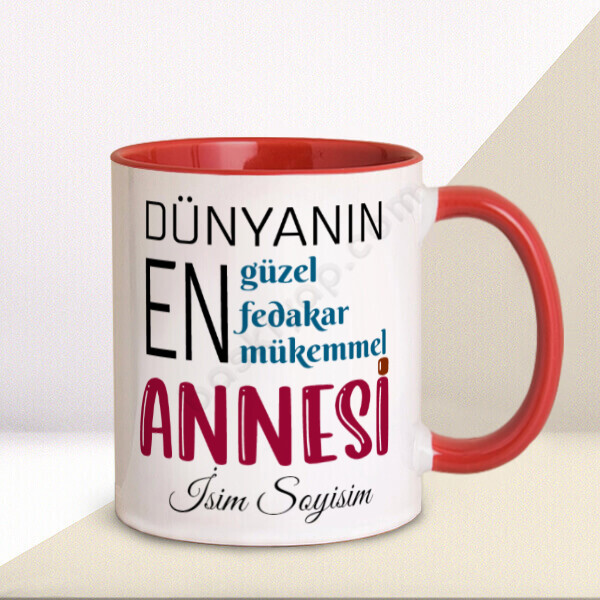 Anneye Özel Kupa Tasarımı – Kişiye Özel Baskılı Kupa - Kırmızı tasarımı