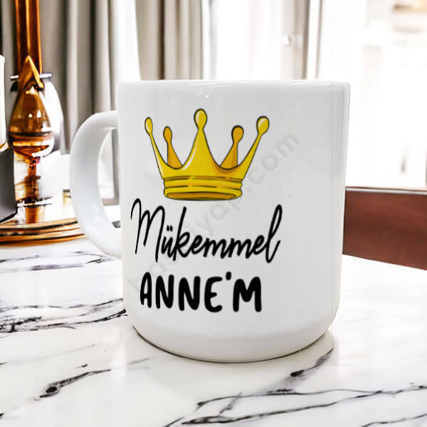 Anneye Özel Porselen Bella Beyaz Kupa Bardak online tasarla