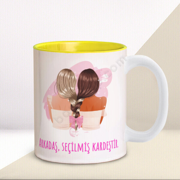 Arkadaş, Seçilmiş Kardeştir Tasarımlı İçi Sarı Kupa online tasarla