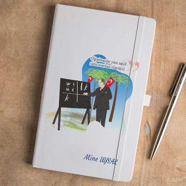 Atatürk Baskılı Öğretmene Hediye Beyaz Ajanda online tasarla