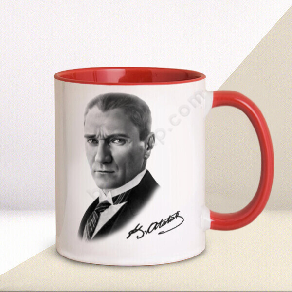Atatürk Tasarımlı Öğretmenler Günü Kupası – Kişiye Özel Baskılı Kupa - Kırmızı tasarımı