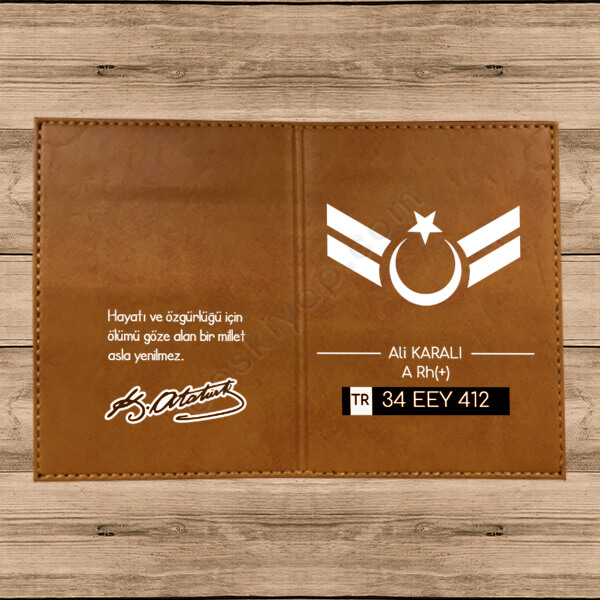 Ay Yıldız Temalı Termo Deri Kahverengi Ruhsat Kabı online tasarla