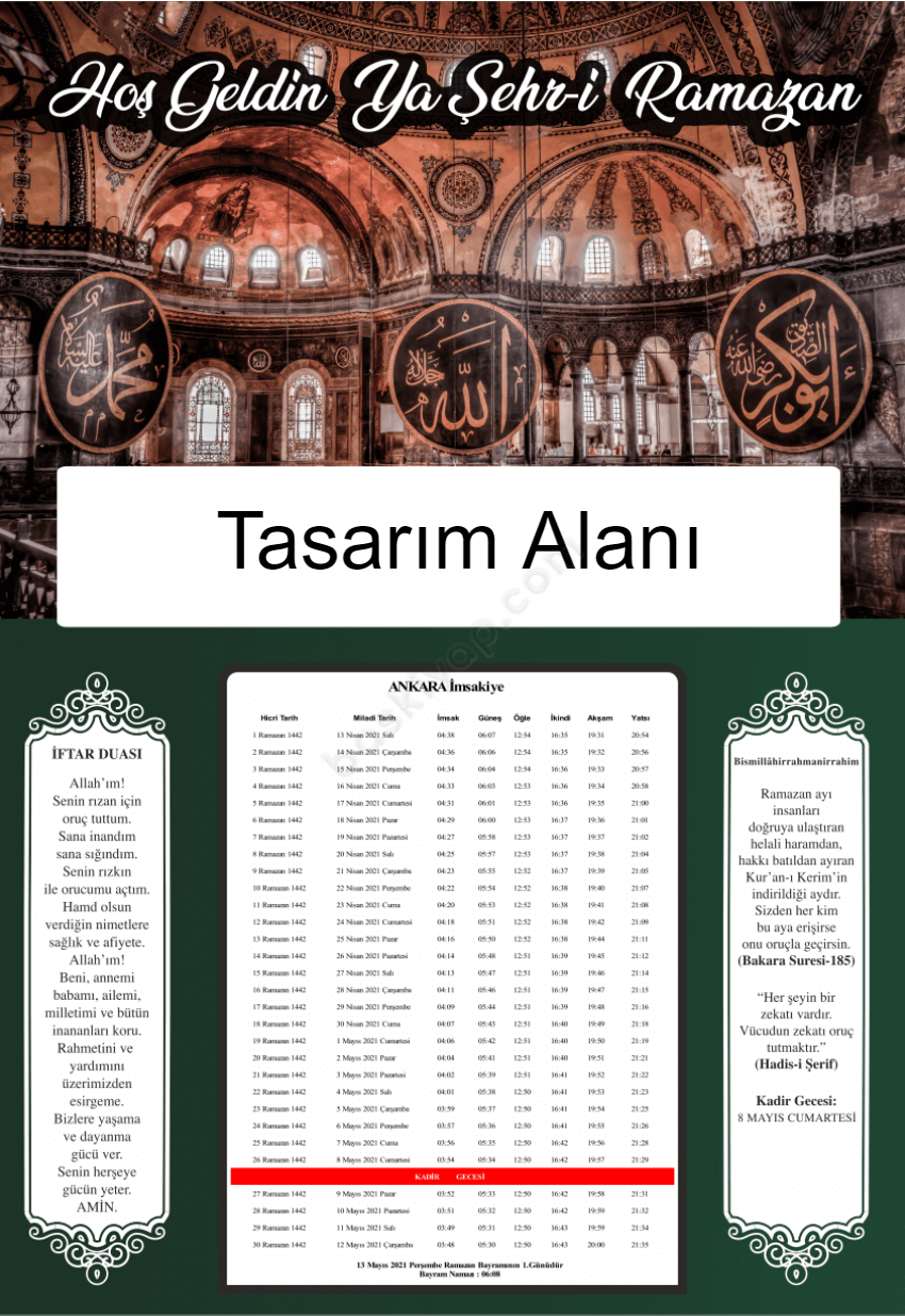 Ayasofya Cami Tasarım Kişiye Özel İmsakiye 2021 online tasarla