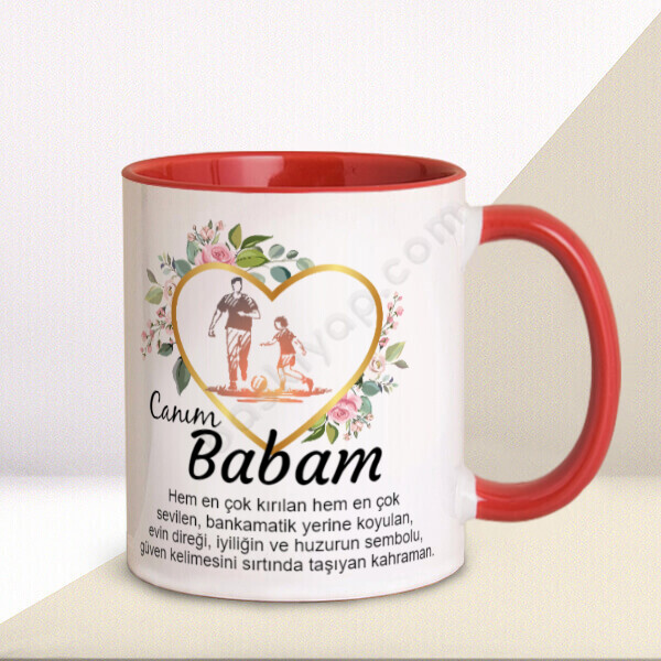 Babalar Günü Tasarımlı Kupa – Kişiye Özel Baskılı Kupa - Kırmızı tasarımı