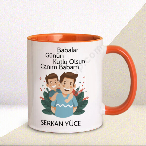 Babalar Günün Kutlu Olsun Temalı Kupa Bardak – Kişiye Özel Baskılı Turuncu Kupa Bardak tasarımı