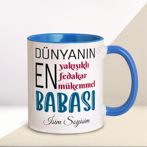 Babaya Özel Kupa Tasarımı – Kişiye Özel Baskılı Mavi Kupa tasarımı