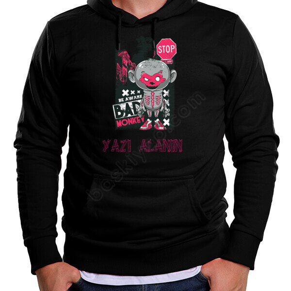 Bad Monkey Tasarım Baskılı Siyah Sweatshirt online tasarla