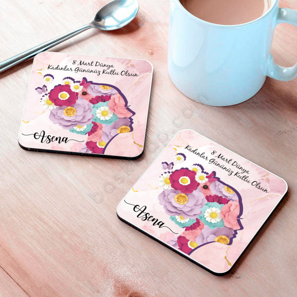 8 Mart Dünya Kadınlar Günü Tasarımlı Bardak Altlığı online tasarla