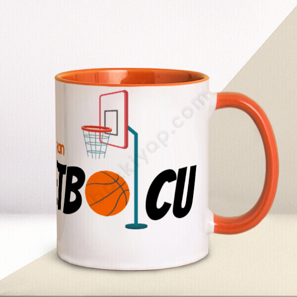 Basketbolculara Özel Tasarım Turuncu Kupa Bardak – Kişiye Özel Baskılı Turuncu Kupa Bardak tasarımı