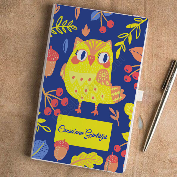 Baykuş Tasarımlı Beyaz Defter  Ajanda online tasarla