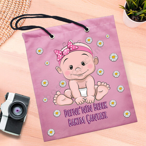 Bebek Bakım Temalı Pembe Bez Çanta online tasarla