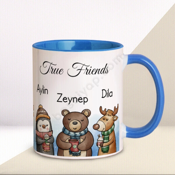 Best Friends Tasarımlı  Kupa – Kişiye Özel Baskılı Mavi Kupa tasarımı