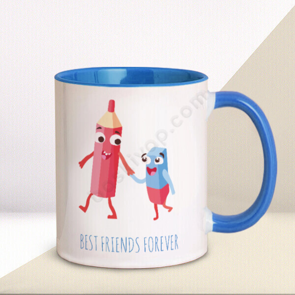 Best Friends Tasarımlı  Mavi Kupa – Kişiye Özel Baskılı Mavi Kupa tasarımı