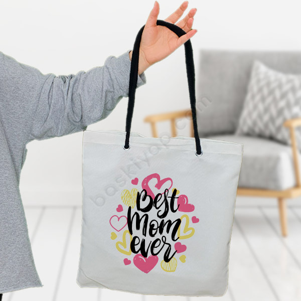 Best Mom Ever Tasarımlı Beyaz Bez Çanta online tasarla