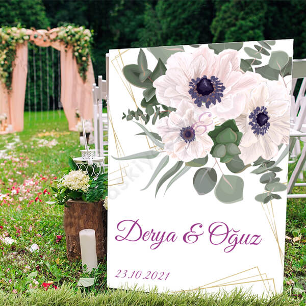 Beyaz Çiçek Tasarımlı Ayaklı Pano online tasarla