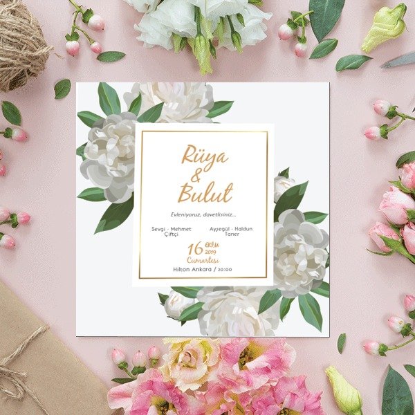 Beyaz Çiçekli Sarı Çerçeveli online tasarla