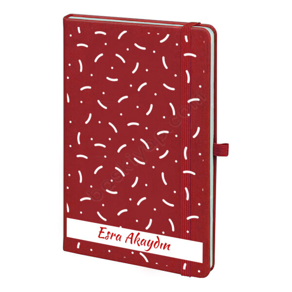 Beyaz Çizgi Şekilli Kırmızı Ajanda – Tarihsiz Kırmızı Ajanda / Defter 13X21Cm tasarımı
