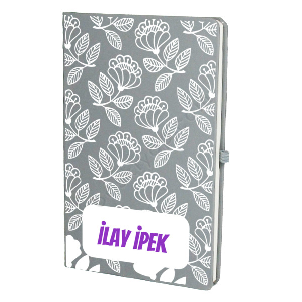 Beyaz Desenli Tasarım Gri Ajanda – Tarihsiz Çizgili Gri Ajanda/Defter 13X21Cm tasarımı