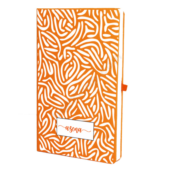 Beyaz Desenli Turuncu Ajanda – Tarihsiz Çizgili Turuncu Ajanda/Defter 13X21Cm tasarımı