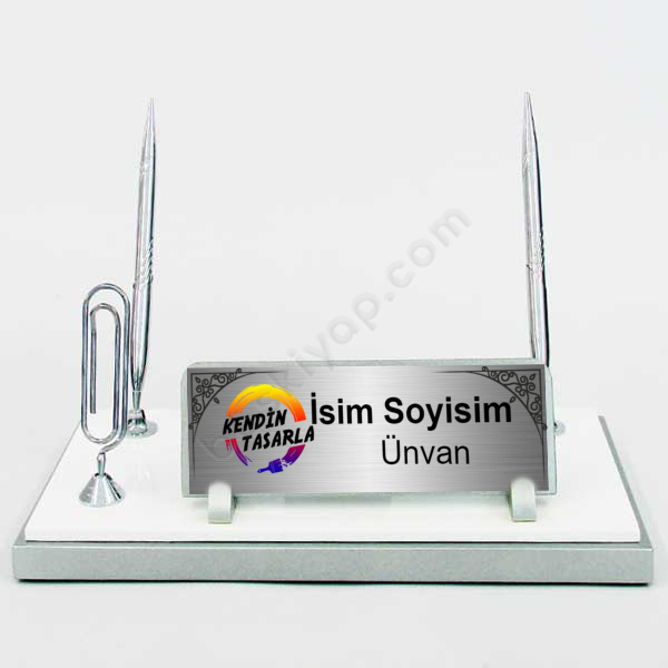 Beyaz Gümüş Ataçlı Masa İsimliği online tasarla
