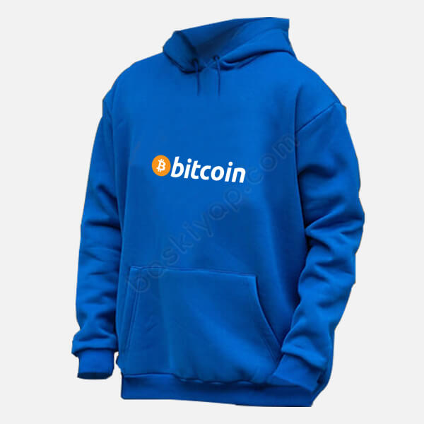 Bitcon Temalı Hoodie Kendin Tasarla Mavi Kapşonlu Sweatshirt online tasarla