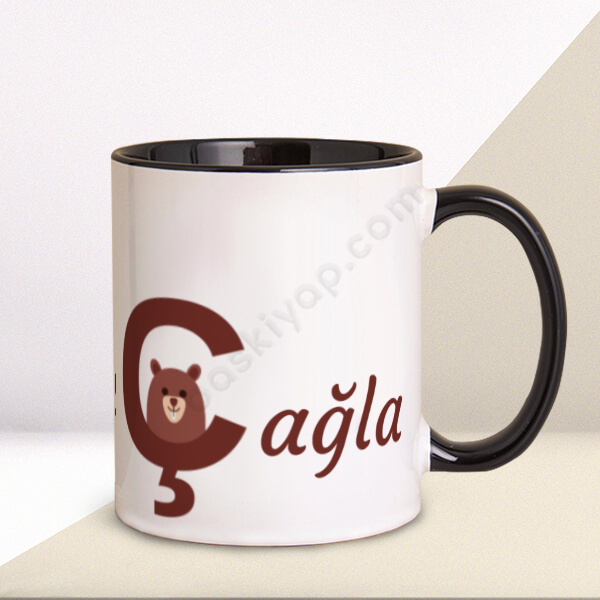 Ç Harfi  Siyah Kupa Bardak online tasarla