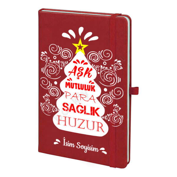 Çam Ağacı Tasarım Yılbaşı Kırmızı Ajanda – Tarihsiz Kırmızı Ajanda / Defter 13X21Cm tasarımı