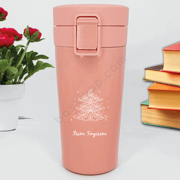 Çam Ağacı Tasarımlı Çelik Premium Pembe Termos online tasarla
