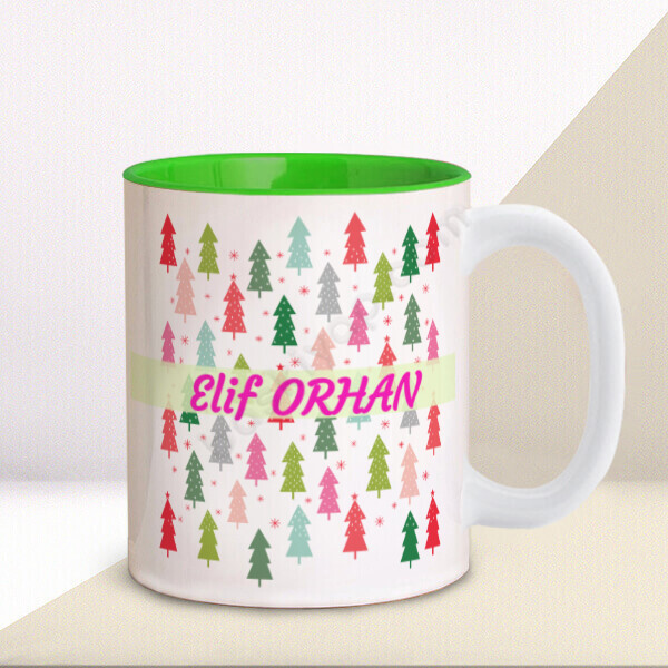 Çam Ağacı Tasarımlı İçi Yeşil Kupa online tasarla