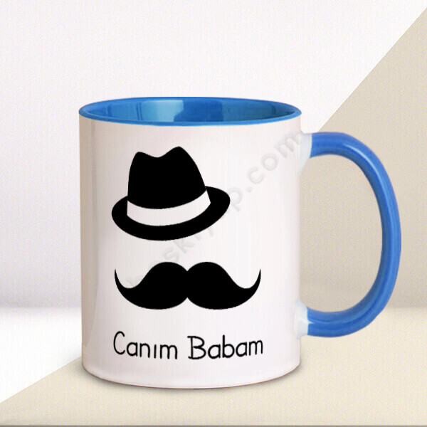 Canım Babam Tasarımlı Kupa – Kişiye Özel Baskılı Mavi Kupa tasarımı