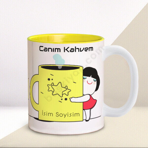 Canım Kahvem Tasarımlı Baskılı Kupa – Kişiye Özel Baskılı İçi Sarı Kupa tasarımı
