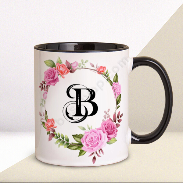 Çiçek Çerçeveli Siyah Kupa online tasarla