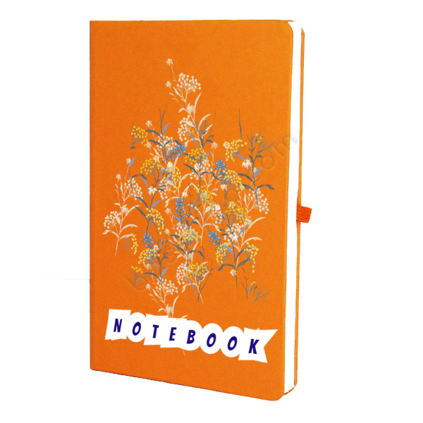 Çiçek Dalı Desen Turuncu Ajanda – Tarihsiz Çizgili Turuncu Ajanda/Defter 13X21Cm tasarımı