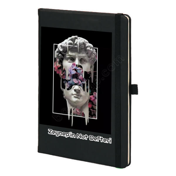 Çicek Desenli Ajanda – Tarihsiz Siyah Ajanda / Defter tasarımı
