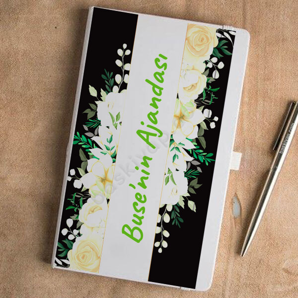 Çiçek Desenli Beyaz Ajanda online tasarla